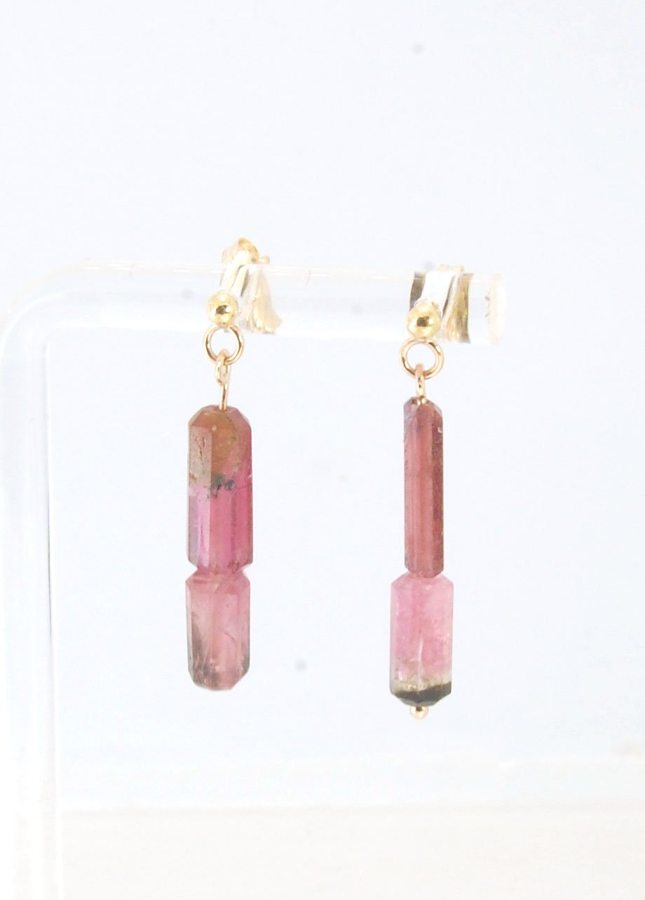 Pink Watermelon tourmaline crystal - 14k post dangles Oh wow, these are stunners! Watermelon Pink and Green Tourmaline crsytals that look so rich on the 14k gold. They are very clear tourmalines and you can see the inclusions in the stones. These tourmali