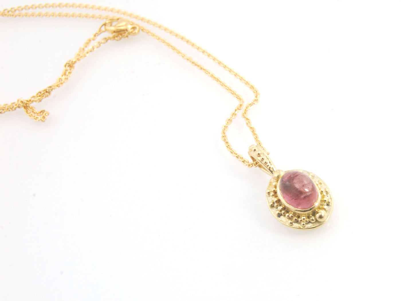 Tall Pink Tourmaline Cabochon 18k Pendant