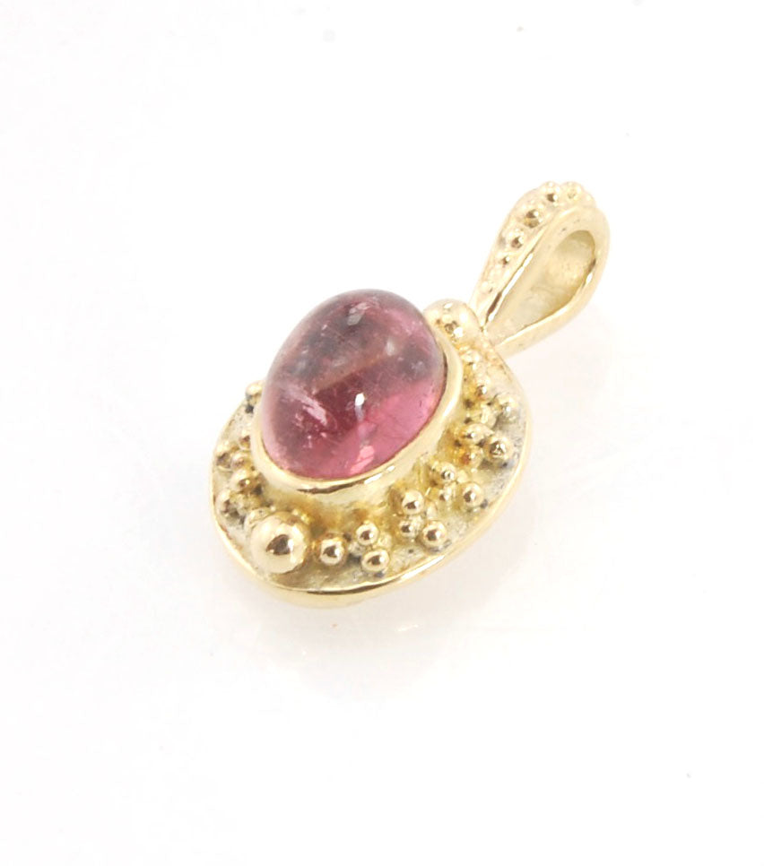 Tall Pink Tourmaline Cabochon 18k Pendant