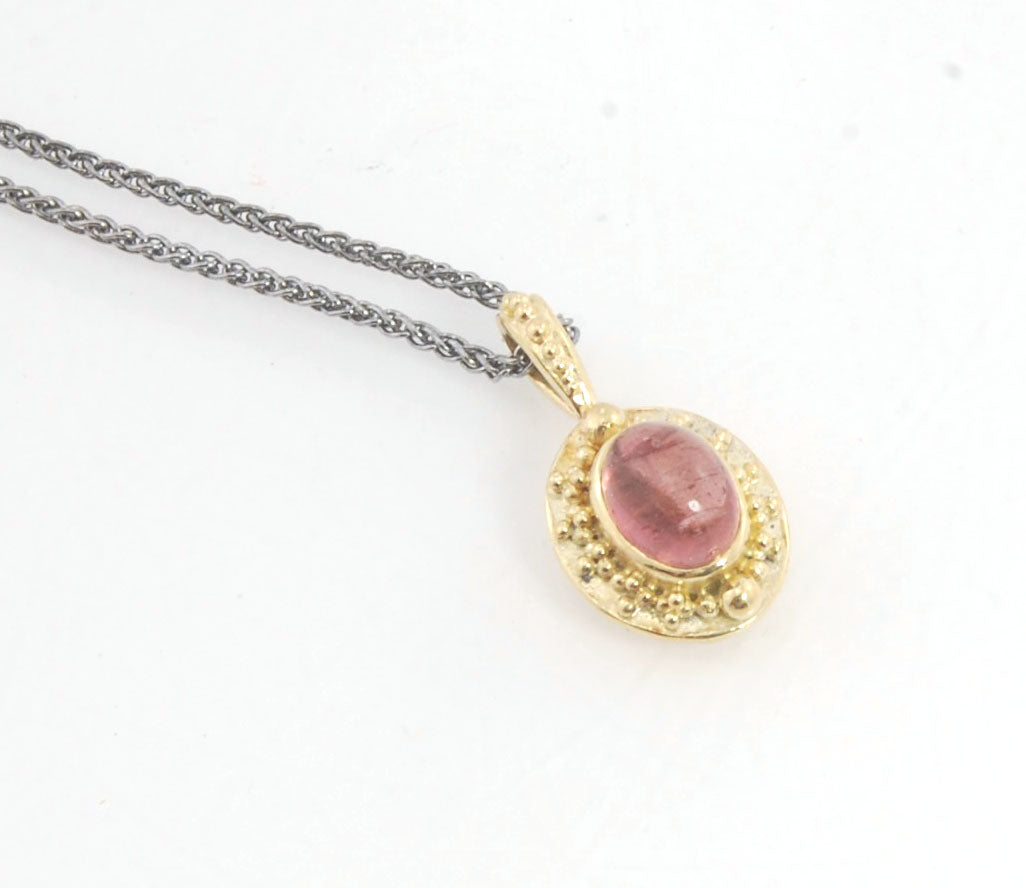 Tall Pink Tourmaline Cabochon 18k Pendant