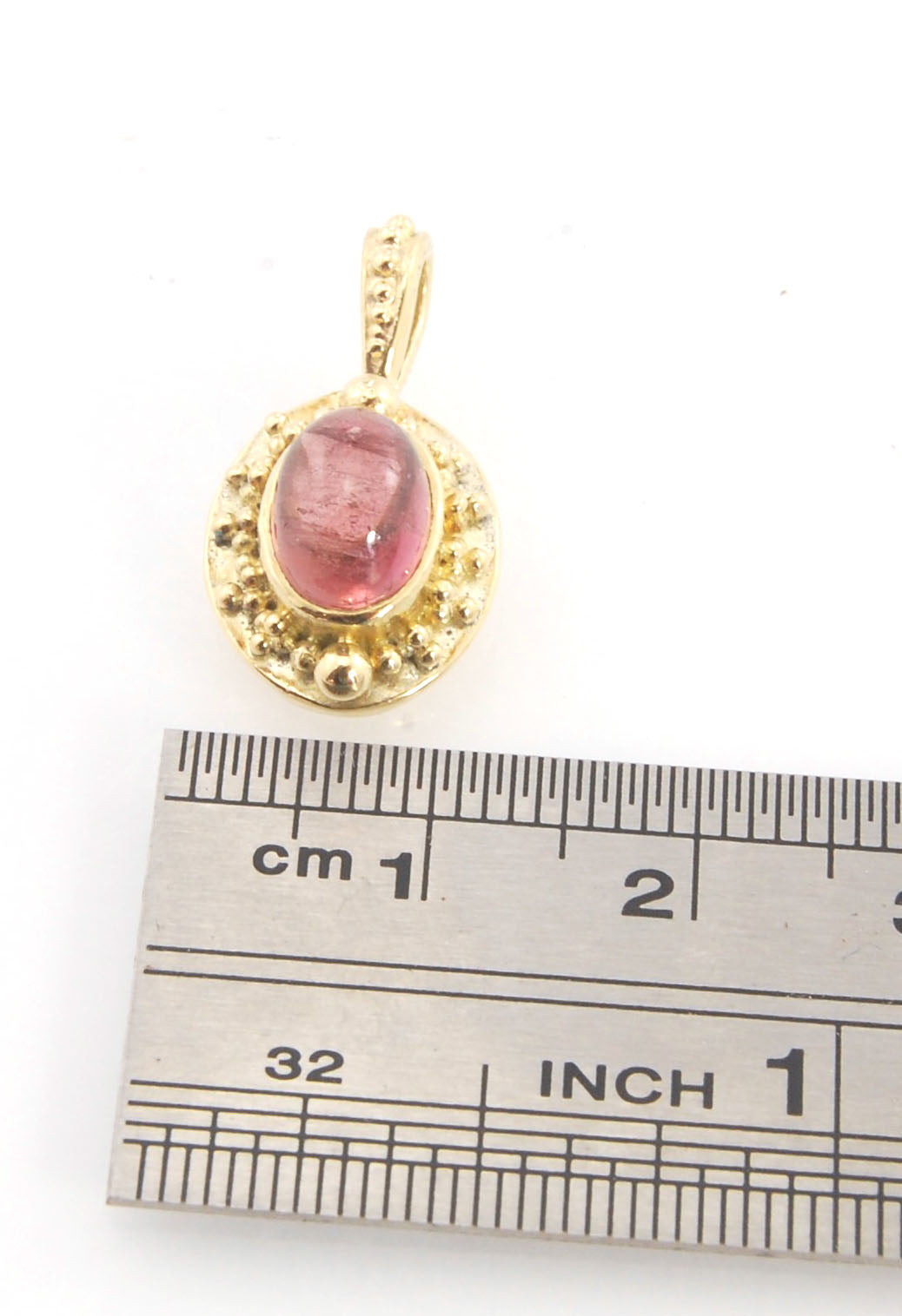 Tall Pink Tourmaline Cabochon 18k Pendant