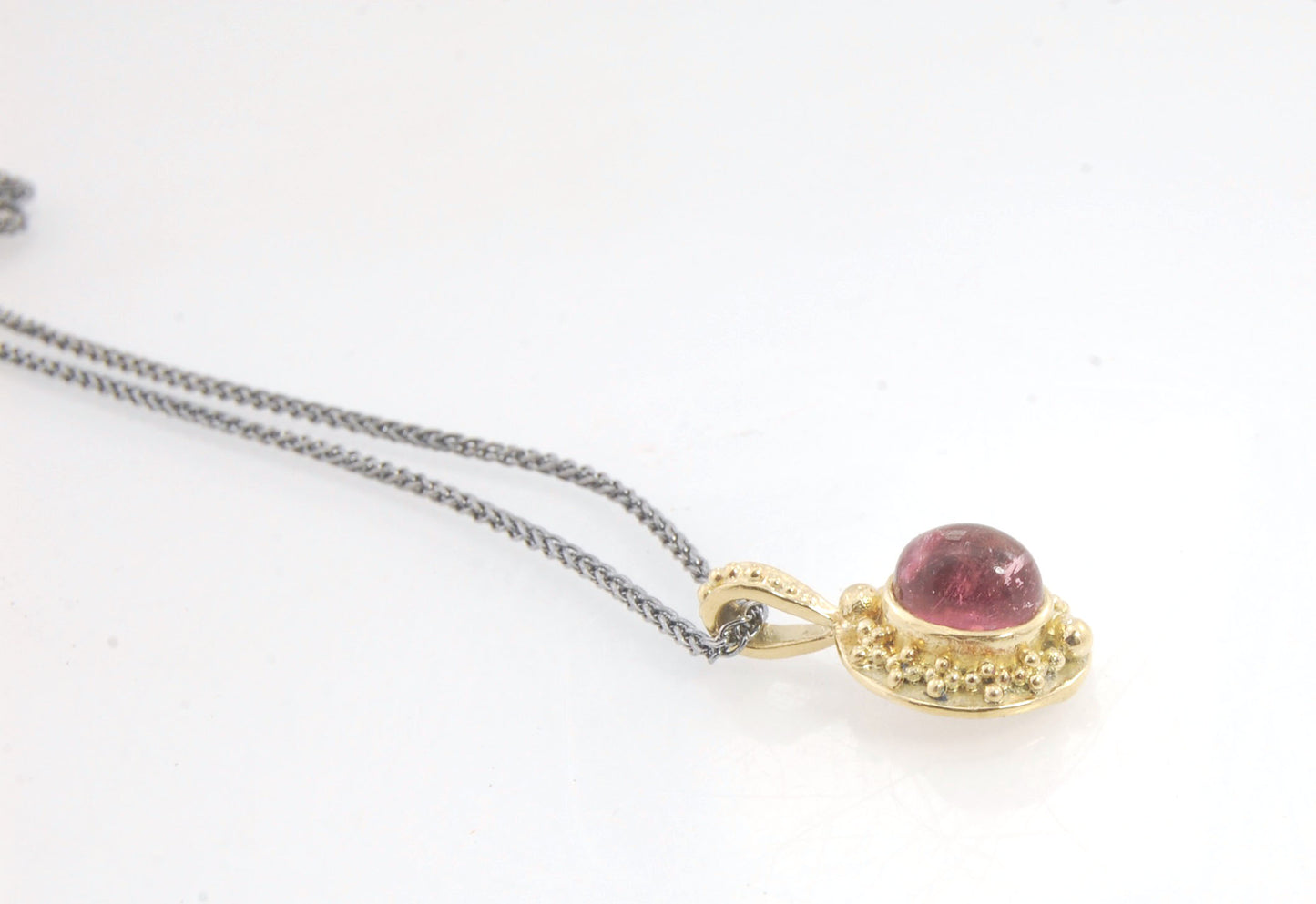 Tall Pink Tourmaline Cabochon 18k Pendant