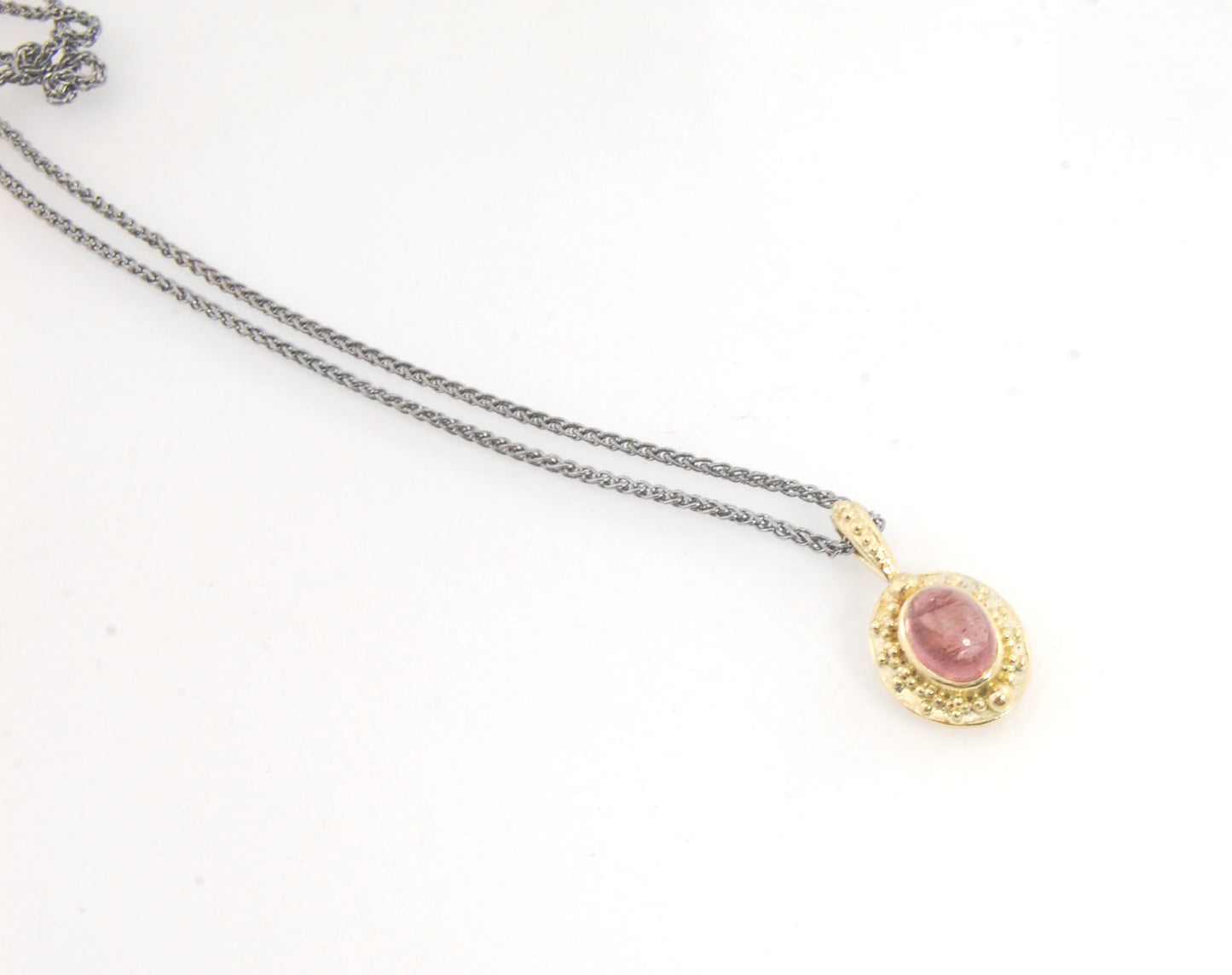 Tall Pink Tourmaline Cabochon 18k Pendant