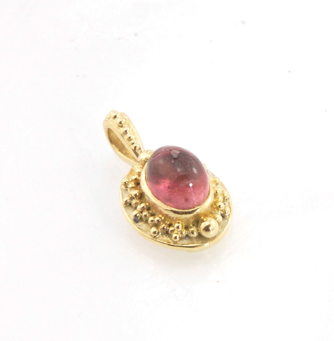 Tall Pink Tourmaline Cabochon 18k Pendant