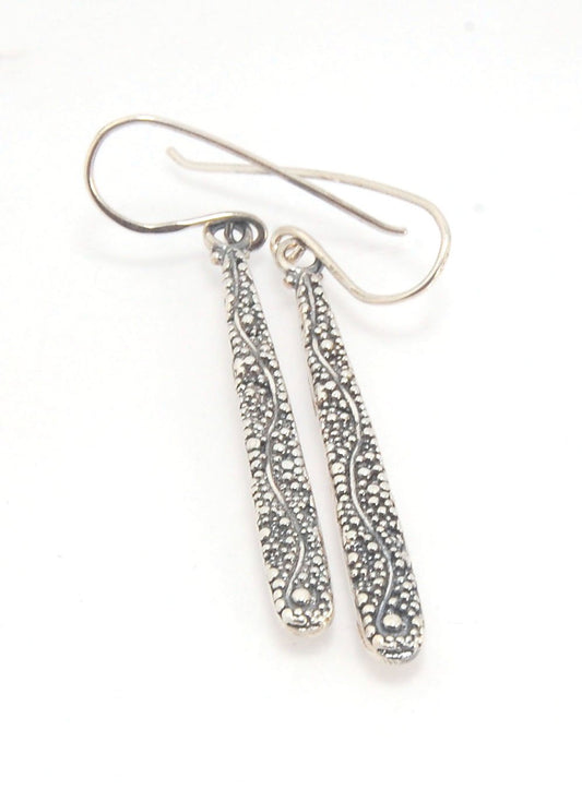 Seaweed Dangles - Long Earrings These seaweed dangle have terrific movement and sparkle. These are cast versions of my original granulation work, which is then molded for repeat waxes and cast using the ancient Lost Wax Process. Granulation is an ancient