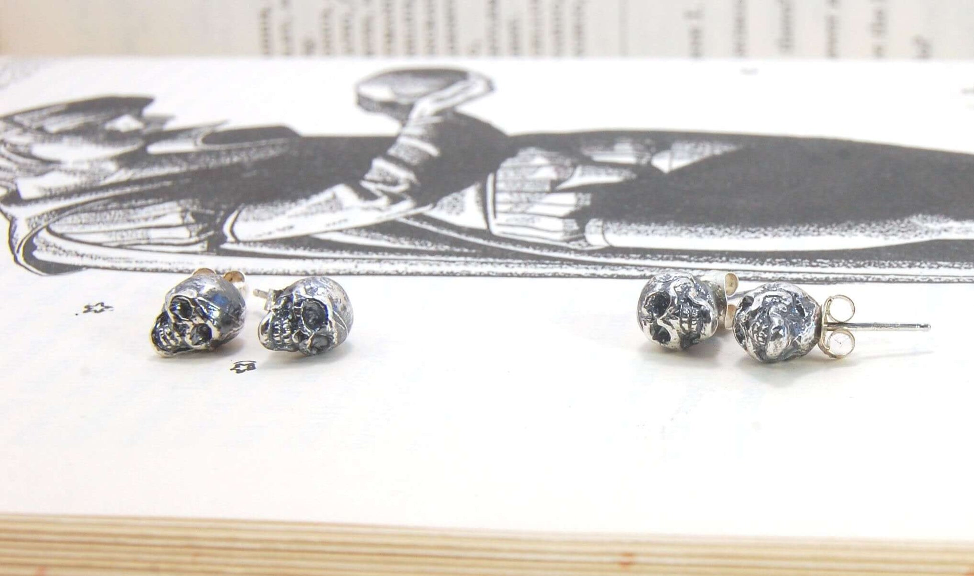 Yorick Skull Studs in Sterling Silver memento mori,skull,skull earrings,skull post,Stoics,Yorick skull These solid sterling silver Yorick Skull Studs are wax carved by hand and cast using the ancient process of Lost Wax to cast them in sterling silver. I