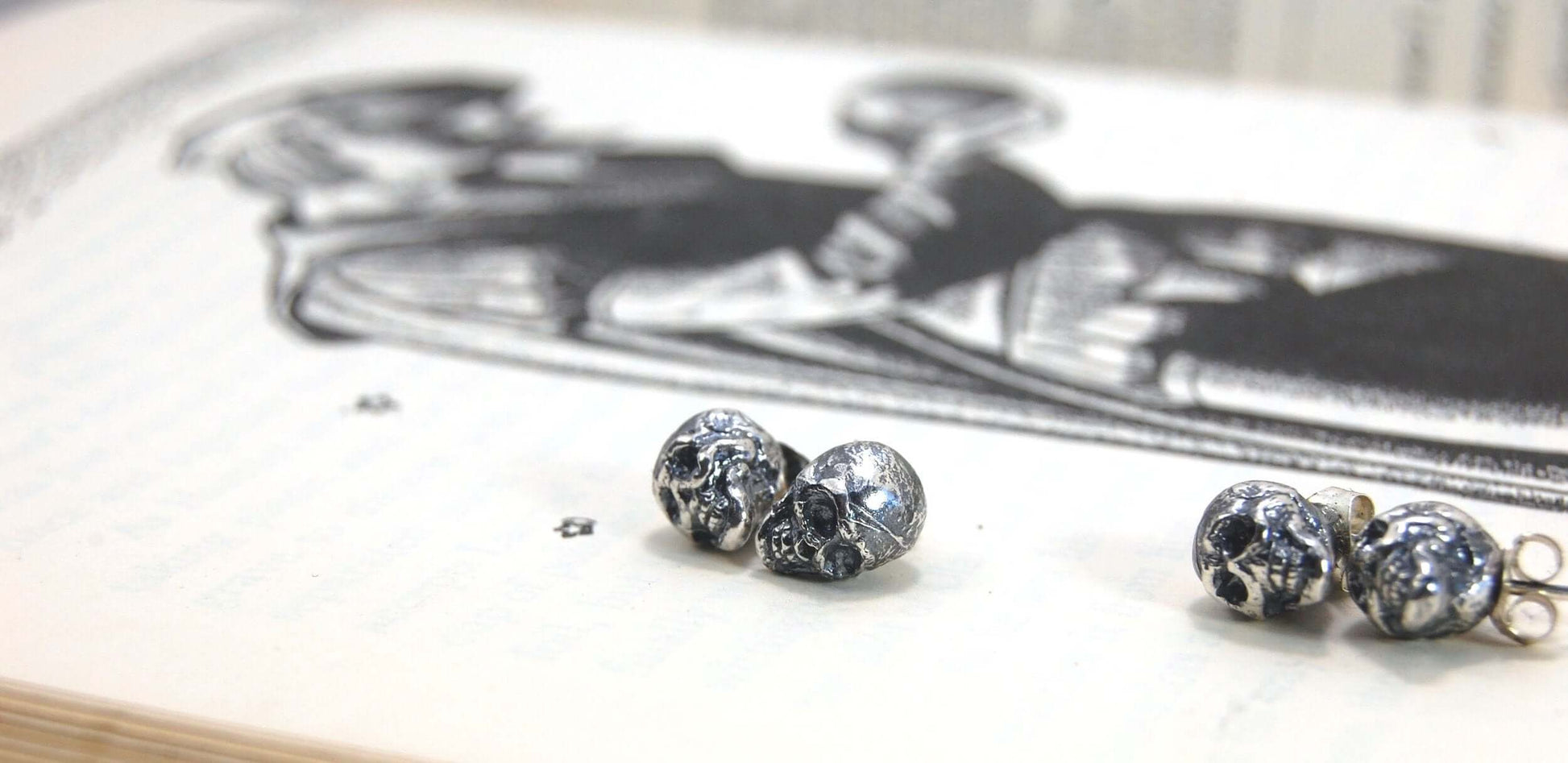 Yorick Skull Studs in Sterling Silver memento mori,skull,skull earrings,skull post,Stoics,Yorick skull These solid sterling silver Yorick Skull Studs are wax carved by hand and cast using the ancient process of Lost Wax to cast them in sterling silver. I