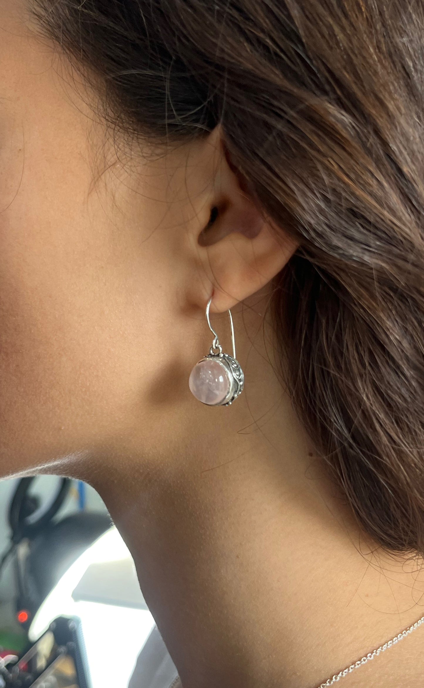 Round Swirled Sterling Silver Dangle Earring - 15mm - in your choice of stone These are cast in my studio in sterling silver using the ancient technique of lost wax casting. These lovely almost dime-sized 15mm beauties are molded from an original granulat