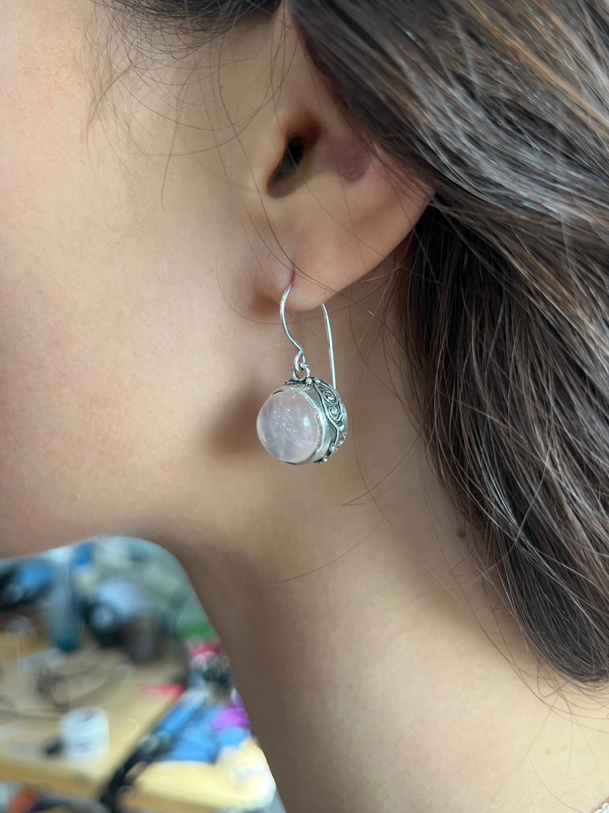 Round Swirled Sterling Silver Dangle Earring - 15mm - in your choice of stone These are cast in my studio in sterling silver using the ancient technique of lost wax casting. These lovely almost dime-sized 15mm beauties are molded from an original granulat