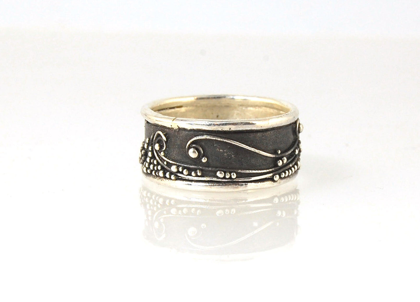 Waves Fine Silver Granulation Ring 11mm wide - PBS RING This is very similar to the ring I made during the segment of “A Craftsman’s Legacy” on PBS a few years ago. I am happy to make one for you in your size.Granulation is an ancient fusing process utili