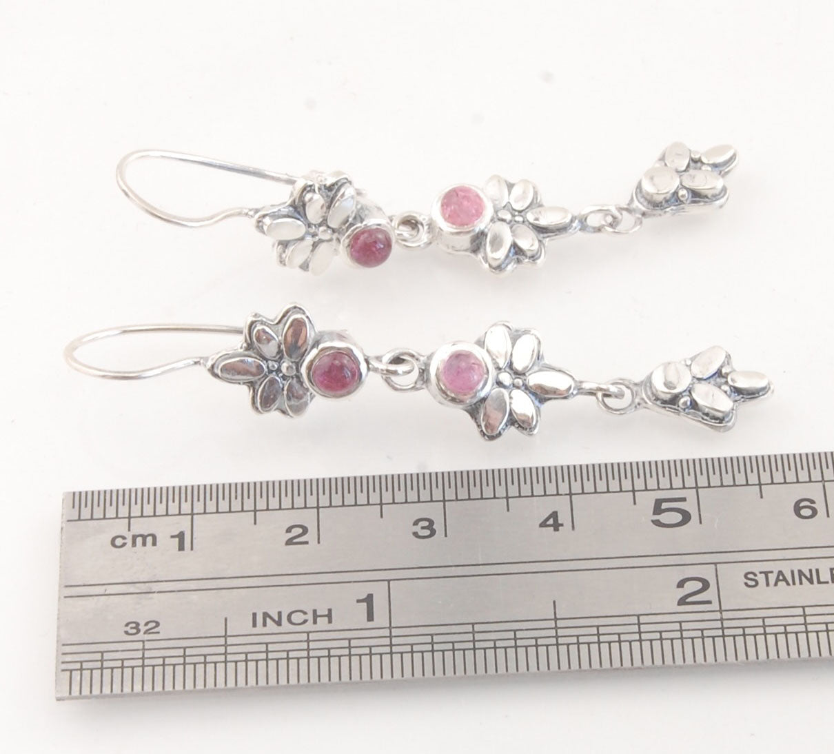 Pink Tourmaline Triple Flower Dangles