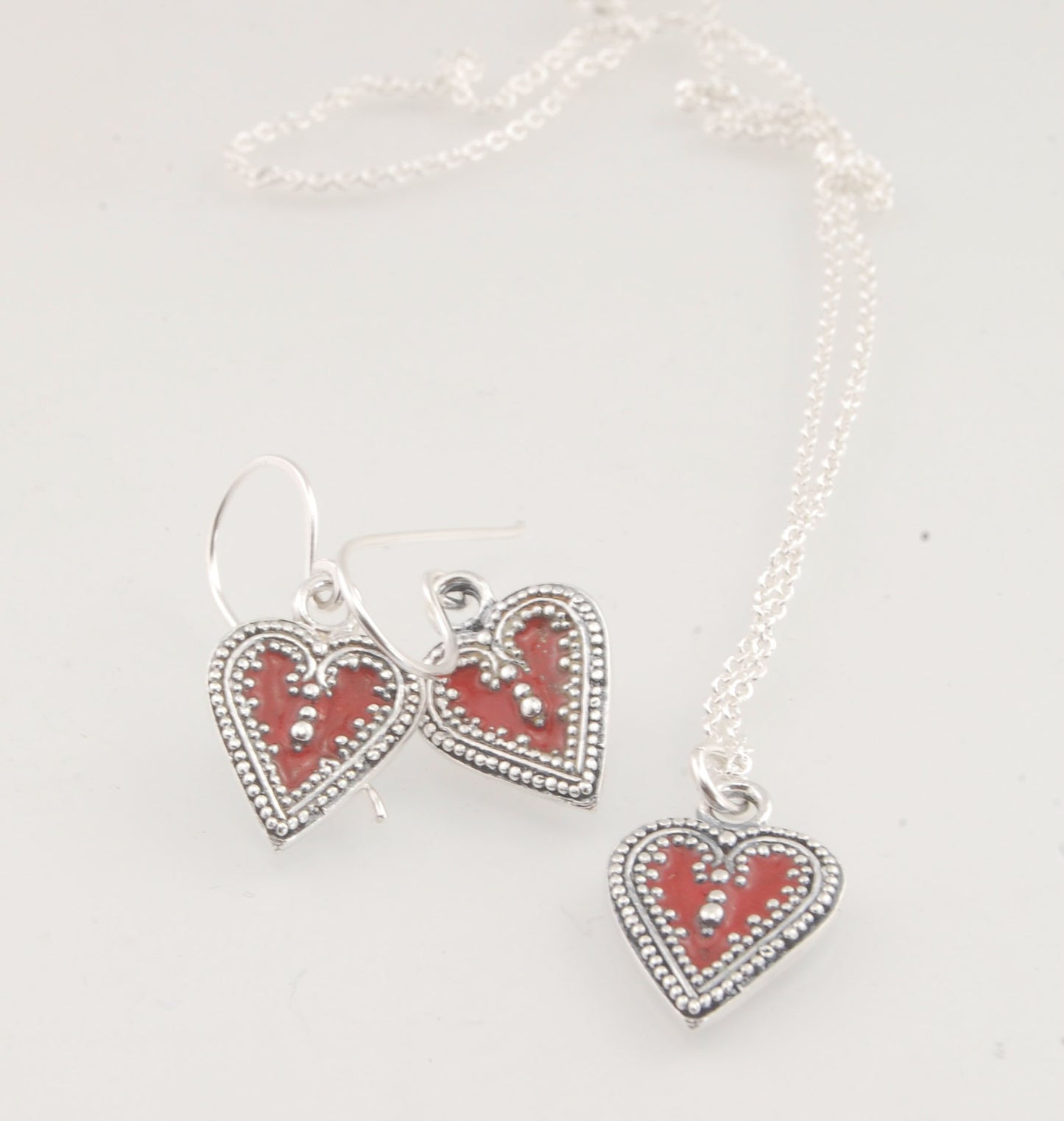 Victorian Heart Cast Granulation Sterling Silver Pendant - Oxidized or Enameled
