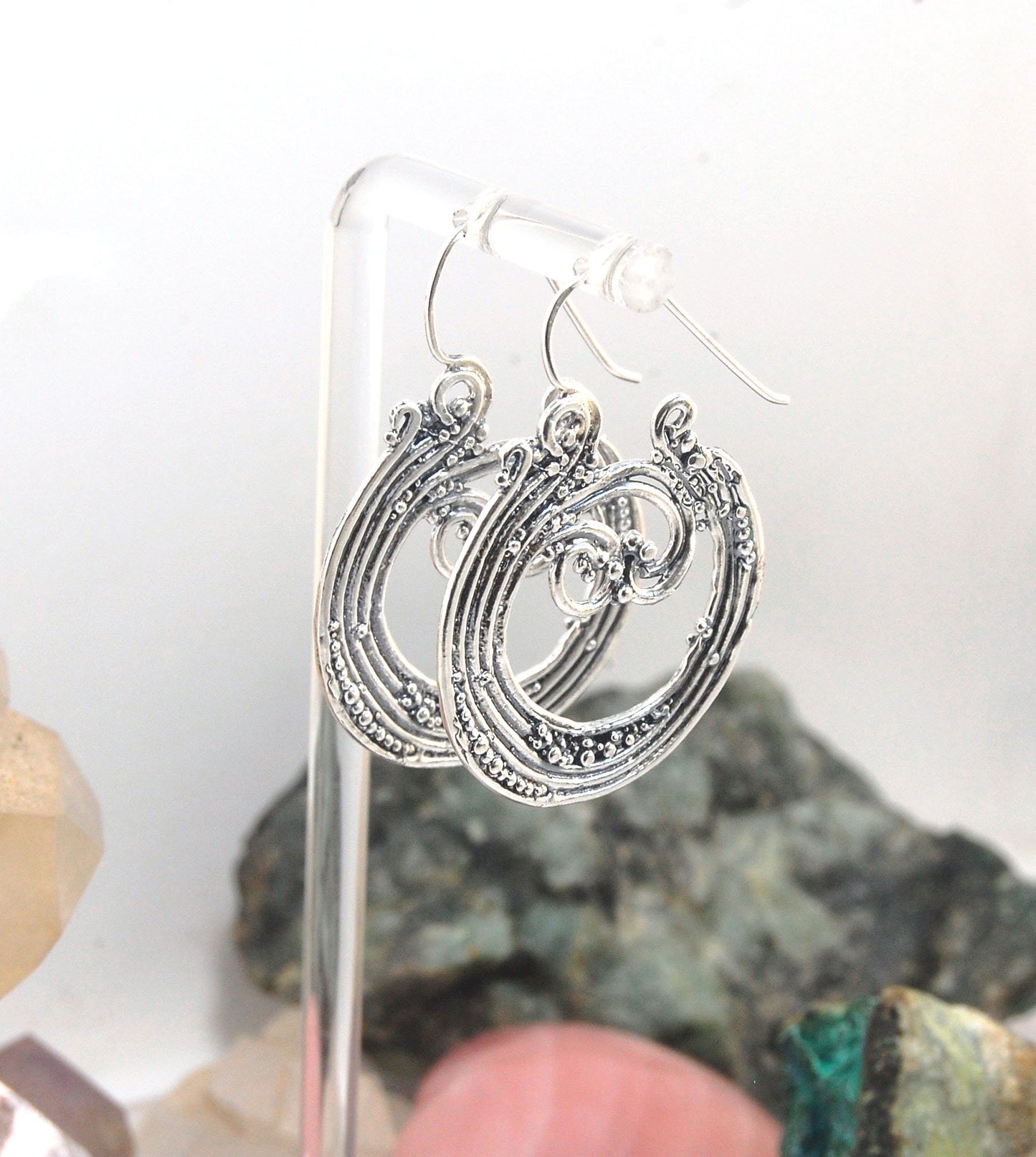 Wave Hoops - Sterling - Large These great Wave Hoops are the Largest of three Waves Hoops. These beauties are cast versions of original fine silver granulation work, which is then molded for repeat waxes and then cast in my studio. Granulation is an ancie