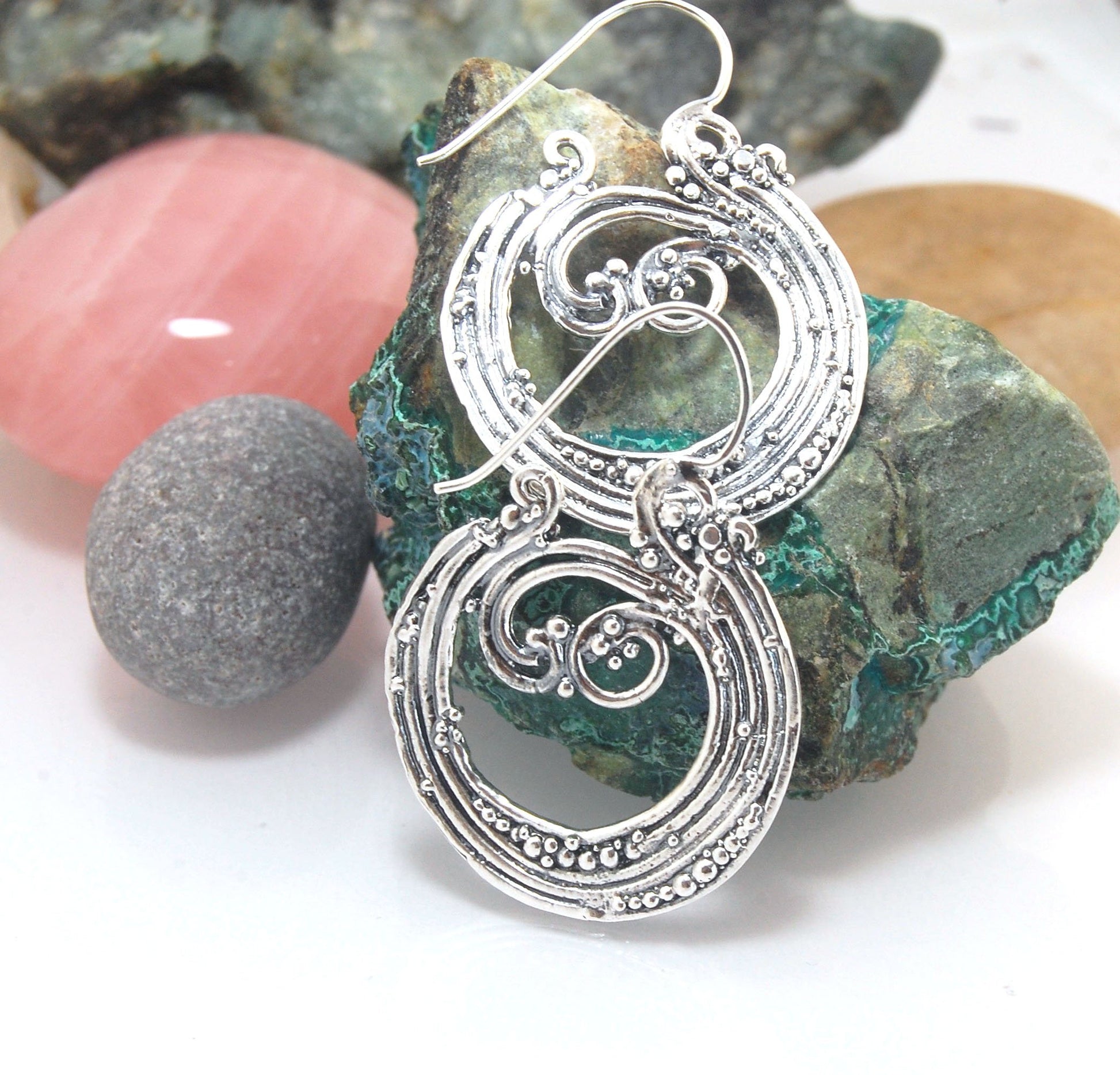 Wave Hoops - Sterling - Large These great Wave Hoops are the Largest of three Waves Hoops. These beauties are cast versions of original fine silver granulation work, which is then molded for repeat waxes and then cast in my studio. Granulation is an ancie