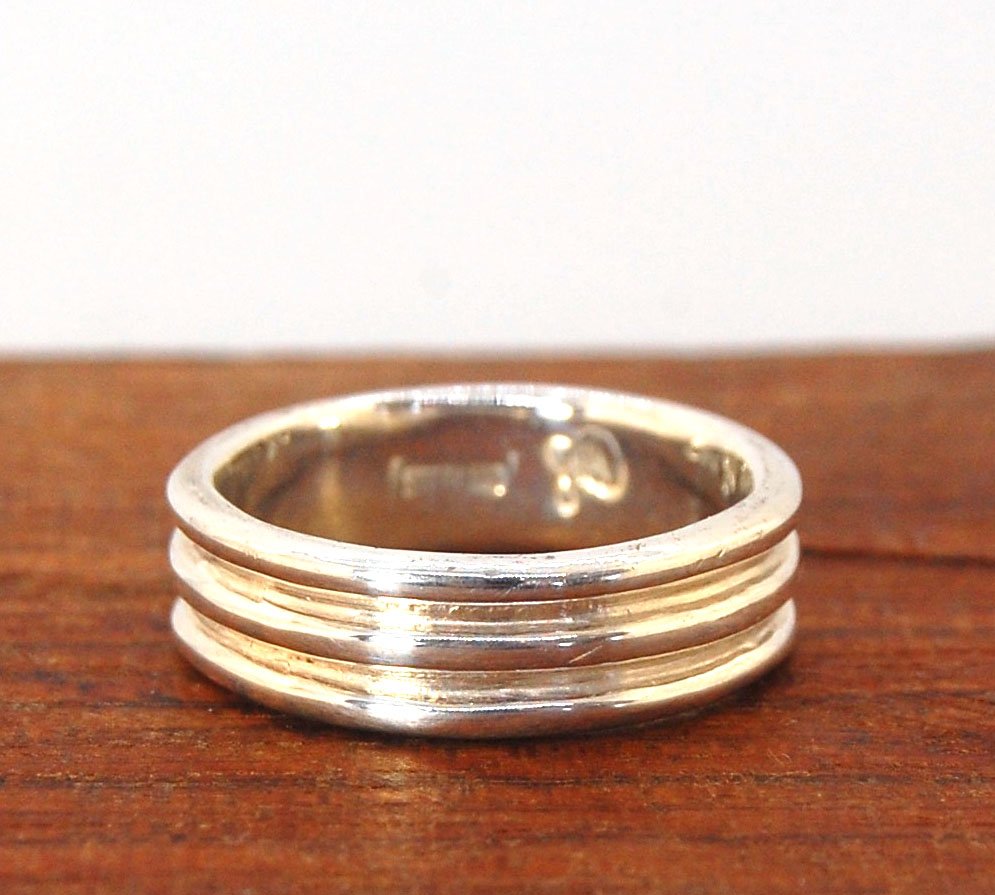 3 Rim Band -6.2mm wide - Sterling silver, 14k or 18k yellow gold This is a 3 rim band cast from a wax carving turned on a lathe and cast using the lost wax process. These are so much fun to make and I have several variations of different rims and widths a