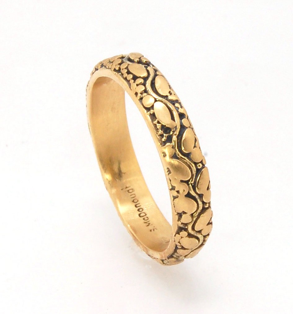 Oval Dot Pattern Band - 4.7mm - Order in any size -14k, 18k, Fine Silver or Sterling This is a 4.7 mm wide patterned band with ovals and heavy granules around a wavy center line.This is a cast version of a fun wavy patterned band with ovals and larger gra